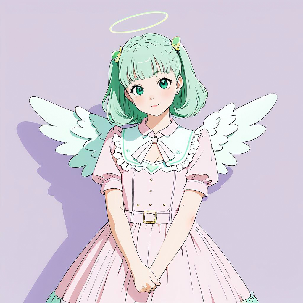 Retro-Inspired Schoolgirl in Angel Outfit