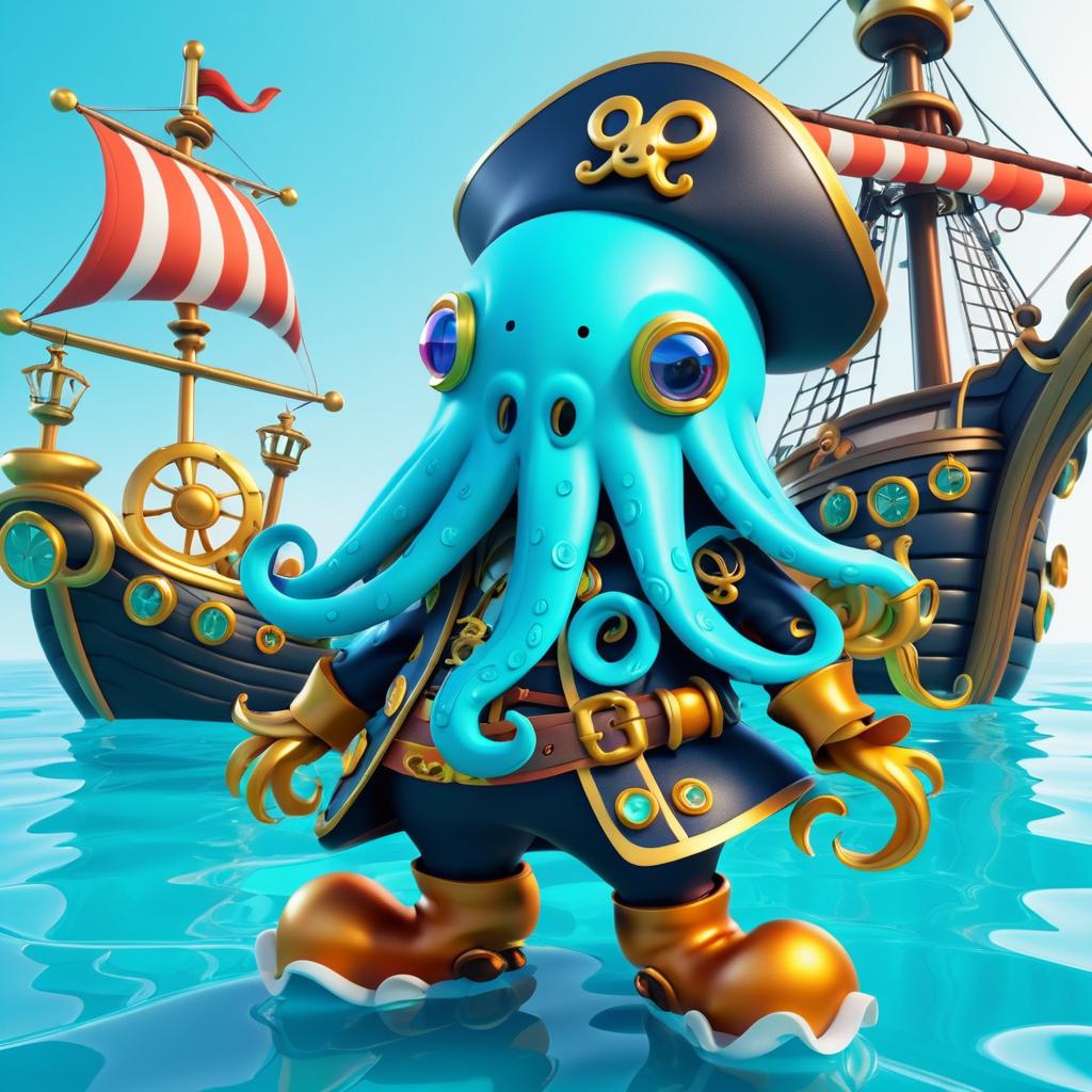 Whimsical Pirate Octopus Cartoon Character