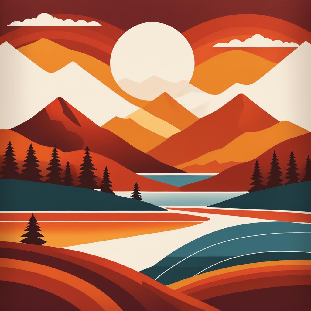 Retro Minimalist Mountains at Sunset