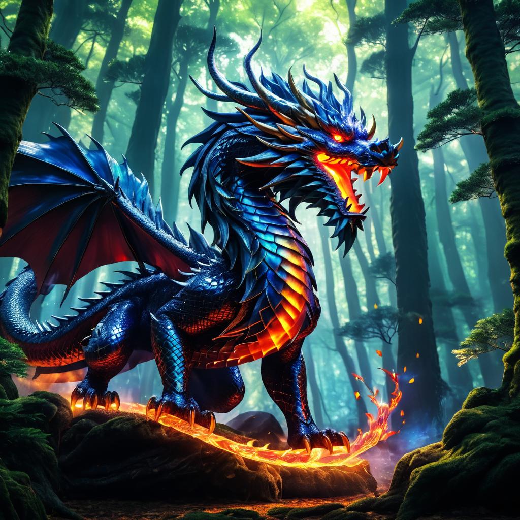 Majestic Dragon in Ancient Forest Scene