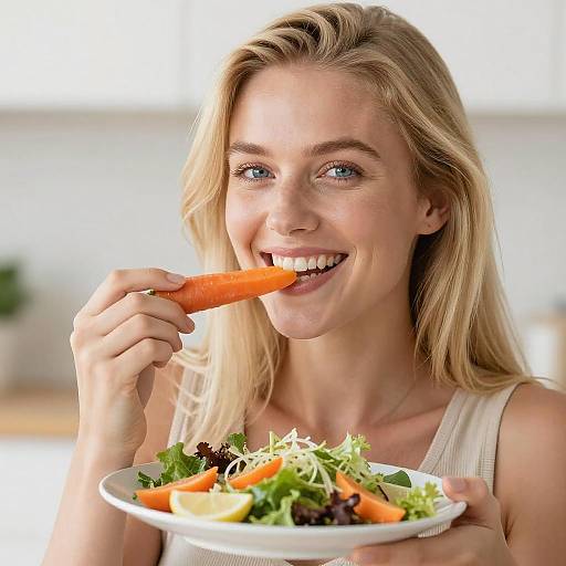 Cheerful Woman Enjoying Healthy Food