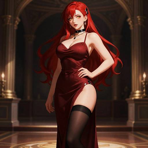 Red-Haired Woman in Elegant Party Dress