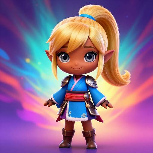 Happy Dark-Skinned Elf in Armor