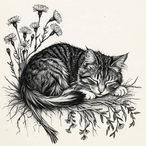 Dreaming Cat with Roots and Flowers Dreaming Cat with Roots and Flowers