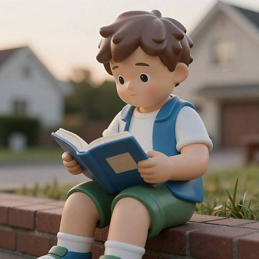 Chubby Boy Reading at Sunset