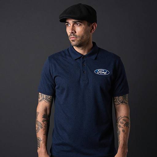 Tattooed Man in Ford Shirt Portrait