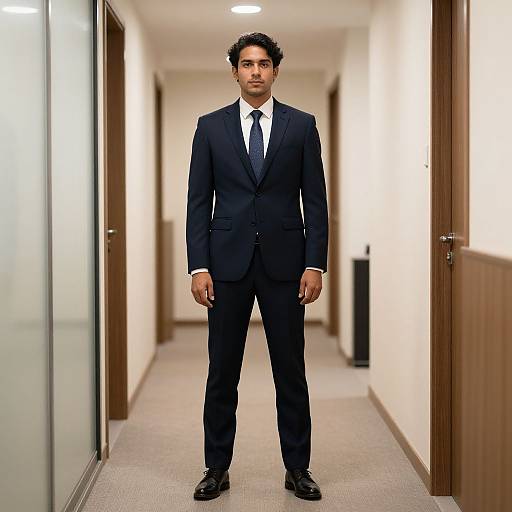 Man in Suit Standing in Hallway