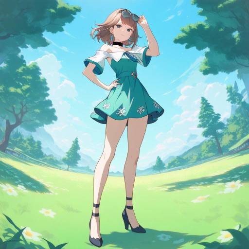 Stylish Girl in Serene Meadow Setting