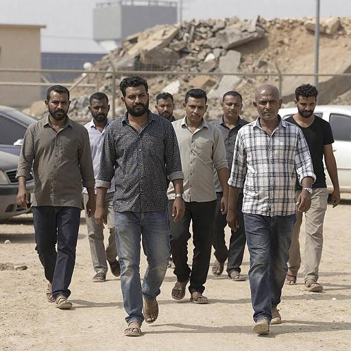 Group of Men Walking on Dusty Ground