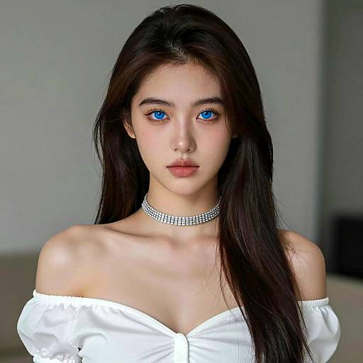 Portrait of Woman with Blue Eyes and Off-Shoulder Top