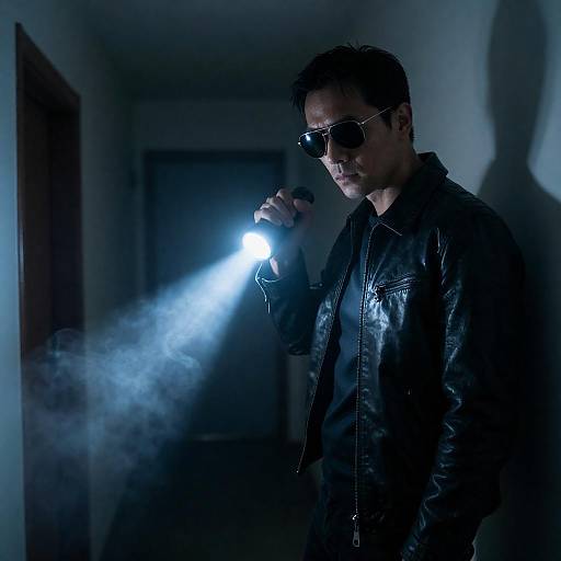 Intense Action Scene in Dark Hallway