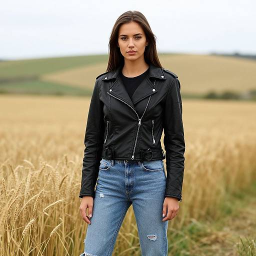Confident Woman in Stylish Leather Jacket