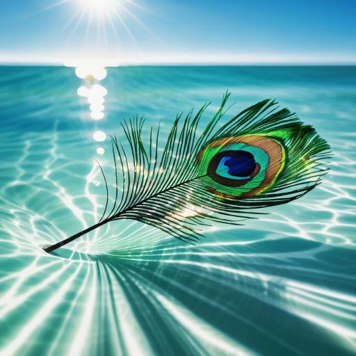Peacock Feather Floating on Sunlit Ocean