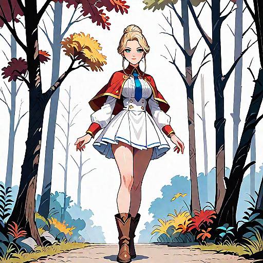 Blonde Anime Girl in Forest Uniform