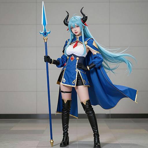Female Cosplayer as Hadou Nejire with Blue Spear