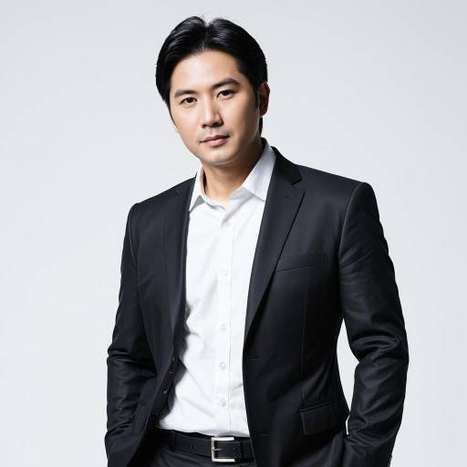 Confident Asian Businessman in Dark Suit