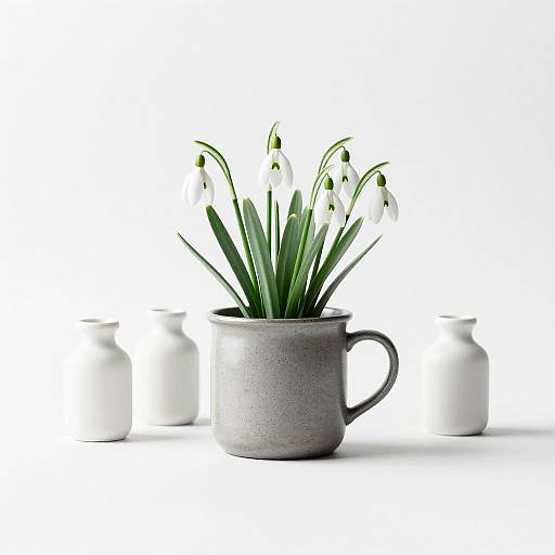 Minimalist Stoneware Mug with Snowdrops