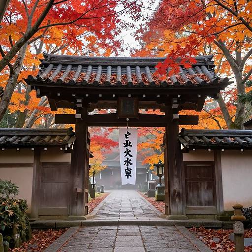 Autumn Youkoso Banner at Temple Gate