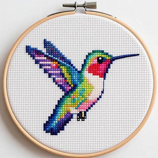 Retro Pixelated Hummingbird Cross-Stitch