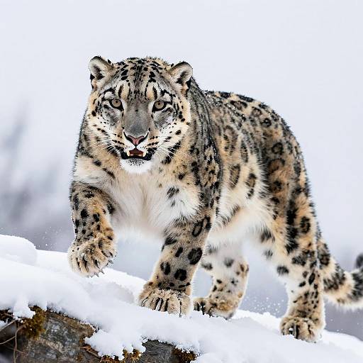 Snow Leopard Pouncing in Snow