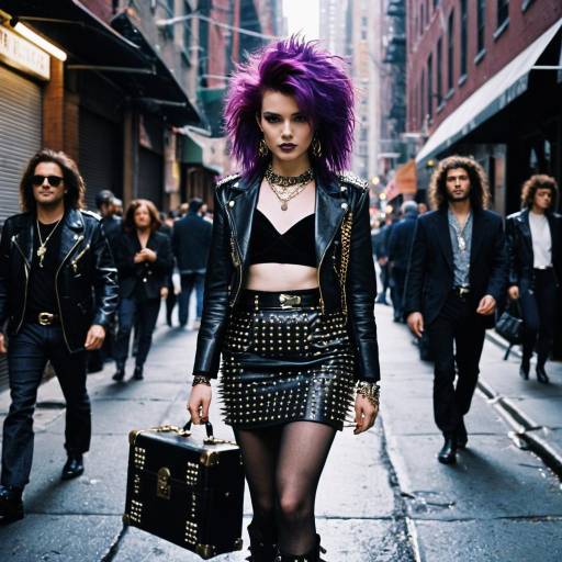 1980s Punk Diva in Studded Leather Outfit
