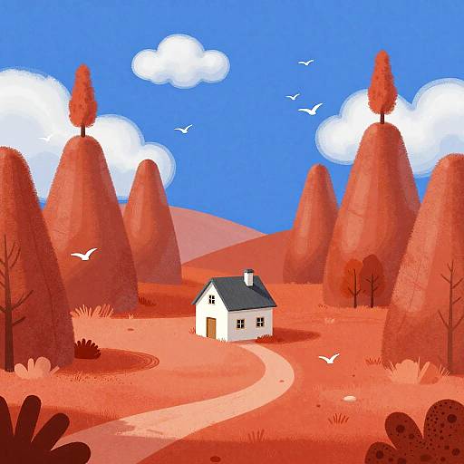 Surreal Whimsical House in Vibrant Landscape