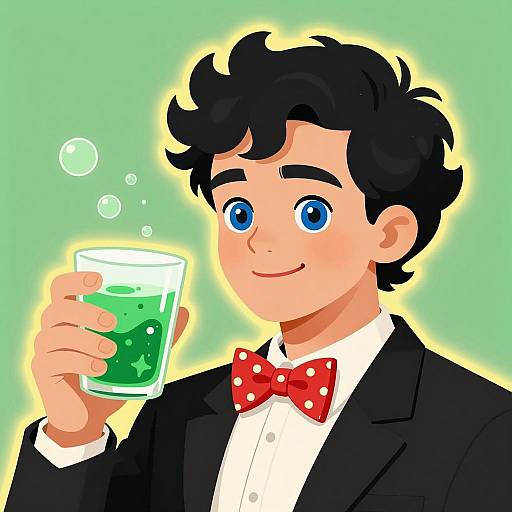 Whimsical Man with Bow Tie and Bubbles
