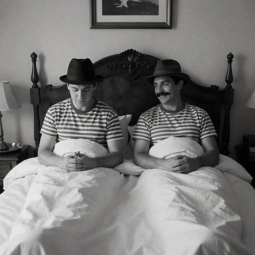 Black and White Portrait of Two Men in Bed
