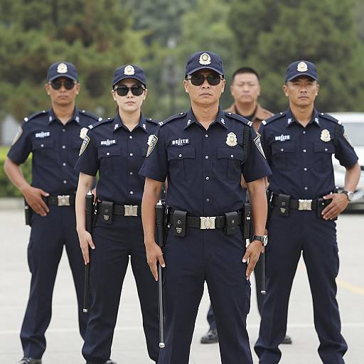 Four Police Officers in Uniforms Outdoors