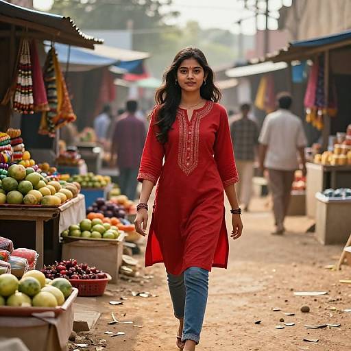 Adventurous Indian Girl in Village Market