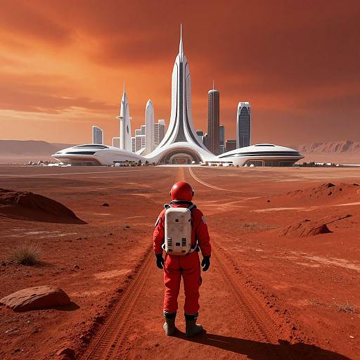Astronaut Exploring Red Planet City