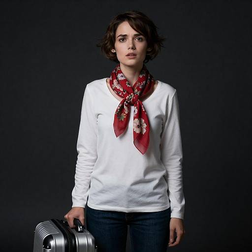 Dimly Lit Traveler with Red Scarf