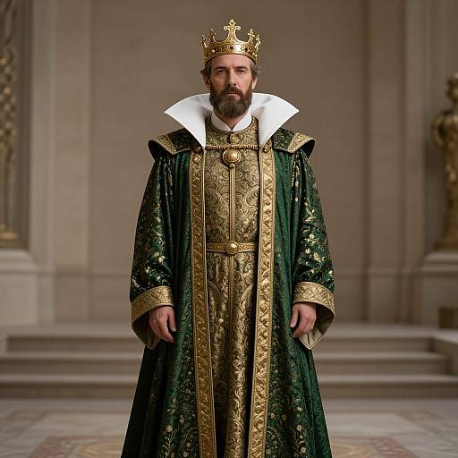 Regal Bearded King in Green and Gold