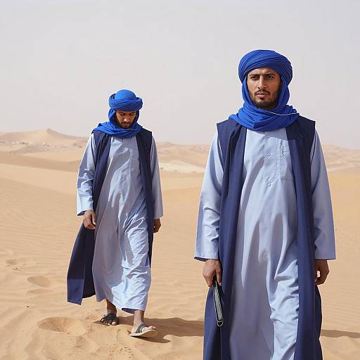 Men in a Desert with Blue Attire