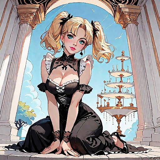 Gothic Blonde Twintails on Ballroom Stairs