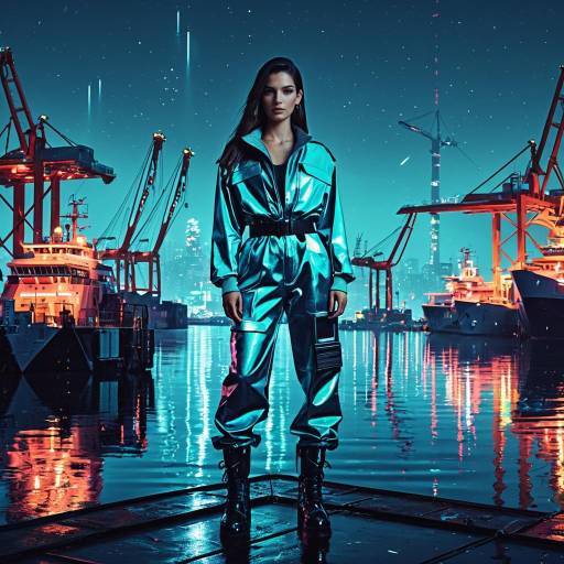 Futuristic Woman at Neon Harbor