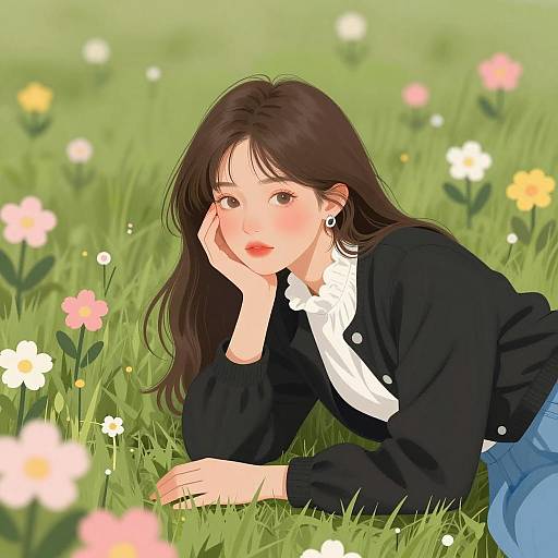 Charming Young Woman in Floral Setting