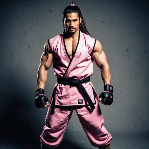 Muscular Dan Hibiki Cosplay in Pink Gi