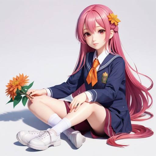 Anime Girl in School Uniform with Sunflower