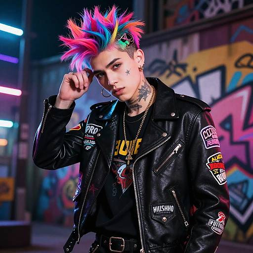 Rebellious Teen in Neon Cyberpunk