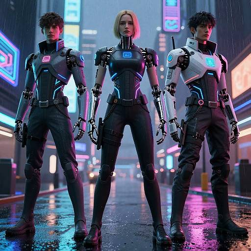 Futuristic Cyberpunk Characters in Neon City