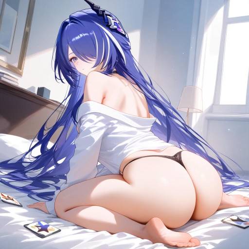 Anime Woman in Black Lingerie on Bed