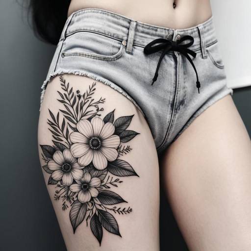 Floral Thigh Tattoo on Woman