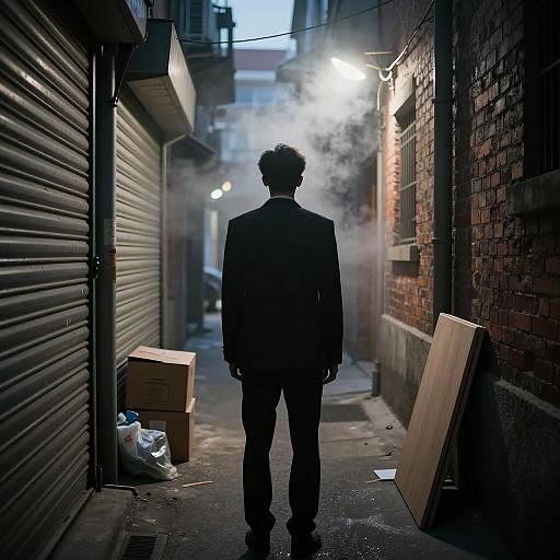 Mysterious Man in Dim Alley Scene