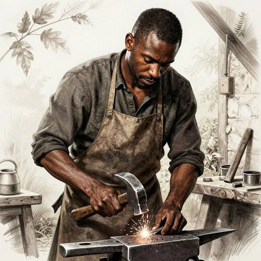 Emotional Sketch of Blacksmith at Work