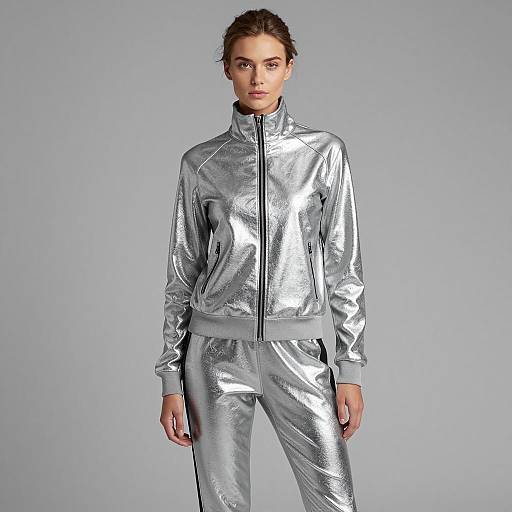 Woman in Silver Metallic Jogging Suit