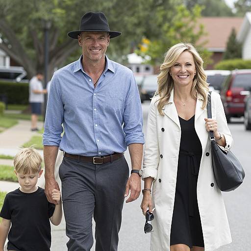 Happy Family Stroll in Suburbia