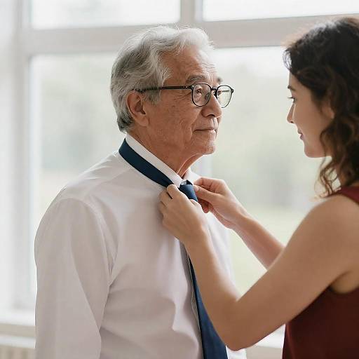 Caring Moment: Woman Adjusts Tie