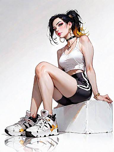 Sporty Chic Woman Sitting in Studio