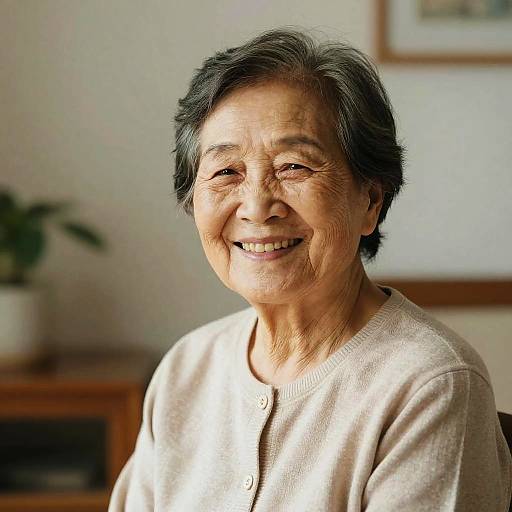 Smiling Elderly Asian Woman Indoors